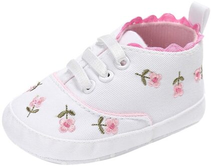 Baby Meisje Schoenen Wit Kant Bloemen Geborduurde Zachte Crib Schoenen Prewalker Wandelschoenen Peuter Kids Sneakers Canvas Schoenen Eerste Lopen @ 35 wit / 4