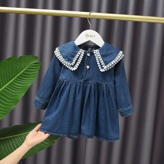Baby Meisje Zoete Double-Layer Kanten Kraag Jurk Modieuze Herfst Prinses Denim Jurk Kinderen 18M