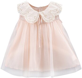 Baby Meisje Zomer Tule Tutu Jurk Peuter Kid Solid Bow Prinses Jurk Kant Tule Party O-hals Jurk Mouwloze Jurken # G30 Roze / 18m