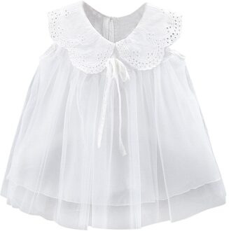 Baby Meisje Zomer Tule Tutu Jurk Peuter Kid Solid Bow Prinses Jurk Kant Tule Party O-hals Jurk Mouwloze Jurken # G30 wit / 18m