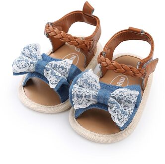 Baby Meisjes Boog Sandalen Zachte Non-Slip Rubberen Zool Platte Wandelschoenen Jurk Schoenen Zomer Platte Wandelschoenen Sandalen voor Kids Blauw / 4