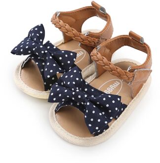 Baby Meisjes Boog Sandalen Zachte Non-Slip Rubberen Zool Platte Wandelschoenen Jurk Schoenen Zomer Platte Wandelschoenen Sandalen voor Kids donker blauw / 4