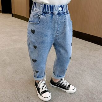 Baby Meisjes Jeans Mode Lente Herfst Kids Kleding Comfortabele Lange Denim Broek Liefde Hart Patroon Elastische Taille Jeans 2T
