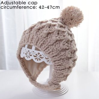 Baby Meisjes Jongens Gebreide Caps Kleine Bal Kids Warm Houden Wol Hoed Vintage Effen Kleur Haak Bloem Hoeden Herfst Winter knit Caps Beige