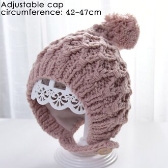 Baby Meisjes Jongens Gebreide Caps Kleine Bal Kids Warm Houden Wol Hoed Vintage Effen Kleur Haak Bloem Hoeden Herfst Winter knit Caps donker roze