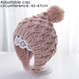 Baby Meisjes Jongens Gebreide Caps Kleine Bal Kids Warm Houden Wol Hoed Vintage Effen Kleur Haak Bloem Hoeden Herfst Winter knit Caps licht roze