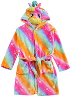 Baby Meisjes Kleurrijke Flanel Warme Badjas Dier Vormige Hooded Badjas Met Steekzakken En Tailleband Voor Herfst En Winter 130