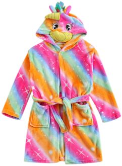 Baby Meisjes Kleurrijke Flanel Warme Badjas Dier Vormige Hooded Badjas Met Steekzakken En Tailleband Voor Herfst En Winter 150