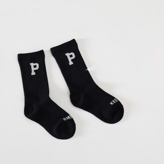 Baby Meisjes Sokken Knie Hoge Sokken Met Brief Afdrukken Jongens Sport Sok Katoen Lange Strepen Kinderen Sokken Ademend Kids School zwart / 4-6T