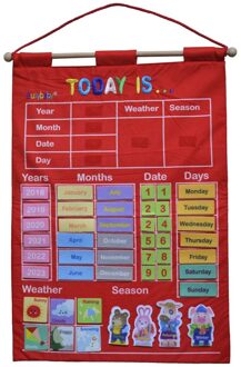 Baby Onderwijs Aid Educatief Speelgoed Doek Leren Engels Brief Weer Datum Seizoen Kalender Weer Pocket Grafiek Opknoping Tas rood