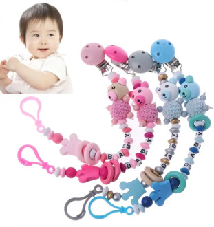 Baby Pacifier Clip Chain Infant Boys Girls Cute Cartoon Bear Letters Toys Teether Pacifier Chain Holder Baby Nipple Feeding