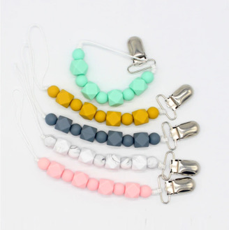 Baby Pacifier Clips BPA Free DIY Pacifier Chain with Silicone Beads Metal Holder Infant Feeding Teething Chew Toys Dummy Clips
