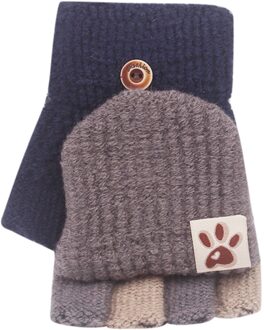 Baby Patchwork Wanten Voor Kind Soft Convertible Flip Top Handschoenen Kids Baby Winter Warm Gebreide Vingerloze Mitten Перчатки Зимние Marineblauw