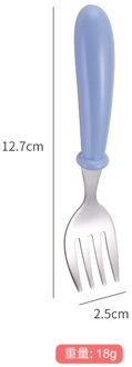 Baby Peuter Baby Lepel Vork Leren Eten Training Servies Roestvrij Staal Vork Kinderen Gebruiksvoorwerp blauw vork