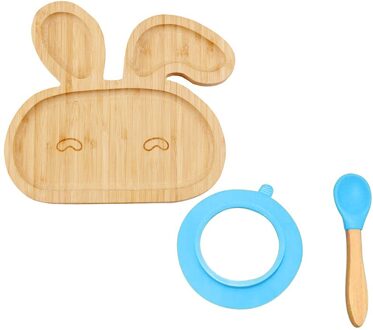 Baby Peuter Bamboe Schapen Plaat Siliconen Zuig Voederen Kom Zuig Lepel Set Creatieve Servies Keuken Accessoires #30 blauw
