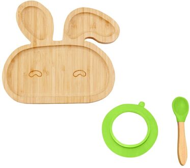 Baby Peuter Bamboe Schapen Plaat Siliconen Zuig Voederen Kom Zuig Lepel Set Creatieve Servies Keuken Accessoires #30 groen