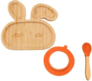 Baby Peuter Bamboe Schapen Plaat Siliconen Zuig Voederen Kom Zuig Lepel Set Creatieve Servies Keuken Accessoires #30 oranje