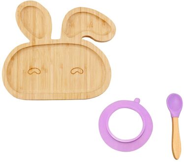 Baby Peuter Bamboe Schapen Plaat Siliconen Zuig Voederen Kom Zuig Lepel Set Creatieve Servies Keuken Accessoires #30 paars