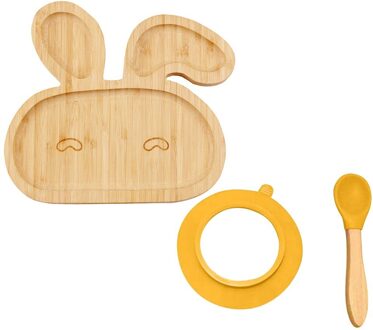 Baby Peuter Bamboe Schapen Plaat Siliconen Zuig Voederen Kom Zuig Lepel Set Creatieve Servies Keuken Accessoires Gereedschap #30 oranje