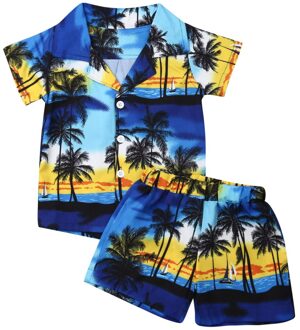 Baby Peuter Kid Baby Boy Outfit Set Hawaiian Strand Fancy T-Shirt Top + Shorts Broek 2 Stuks Zomer Jongens Beachwear 1-6T 2T