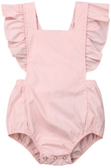 Baby Peuter Roze Romper Mouwloos Backless Baby Meisje Kids Ruffle Tie Wraps Effen Romper Baby Zomer Jumpsuit 18m