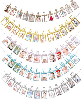 Baby Photo Banner Baby First Year Birthday Banner Infants 1-12 Month Photograph Booth Garland Monthly Milestone Photo Banner