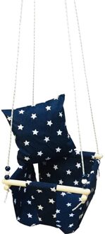 Baby Plafond Swing Gewatteerde Seat Opknoping Hout Canvas Kind Speelgoed Indoor Schudden Kleine Mand Kleurrijke Schommelstoel Hangmat Veilig Stoel blauw&Stars