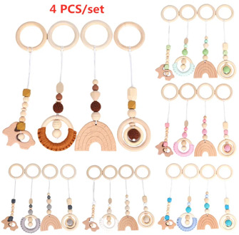 Baby Play Gym Frame Wooden Beech Activity Gym Frame Stroller Hanging Pendants Toys Teether Ring Nursing Rattle Toys Room Decor