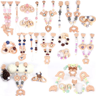 Baby Pram Pendant Rattle Pacifier Chain Clip Silicone Beads Bracelet Infant Wooden Teether Nursing Chewing Baby Toys Shower Gift