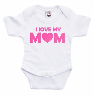 Baby rompertje - i love my mom - roze - glitter - kraam cadeau 68 (4-6 maanden)