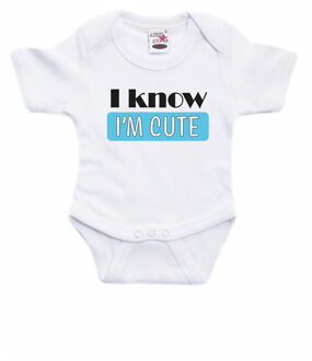 baby rompertje - jongen babyshower/kraamcadeau - wit/blauw - Cute 92 (18-24 maanden)