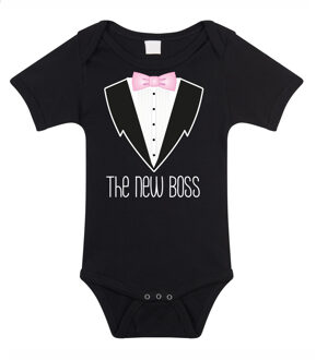 baby rompertje - smoking/pak - zwart -? roze strik - cadeau romper - kraamcadeau 56 (1-2 maanden)