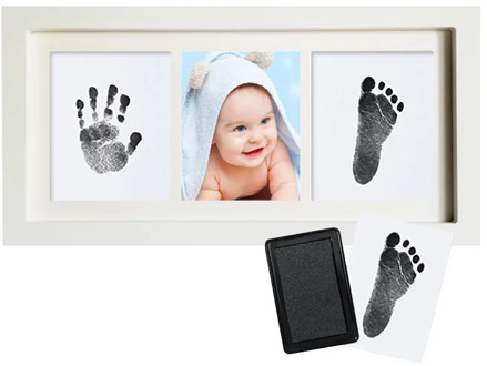 Baby's Mark Classic Imprint Frame Wooden Photo Frame with Hand Footprint Makers Imprint Kit Baby Ink Pad Newborn Baby Souvenir