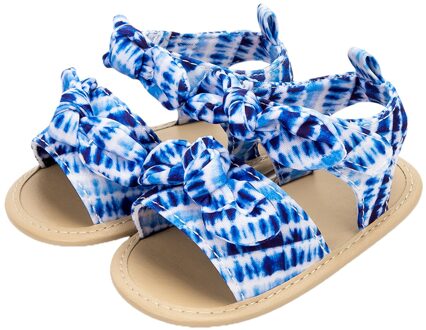 Baby Sandalen, Meisjes Tie-Dye Print Strik Wandelschoenen Schoeisel Voor Zomer, Blauw/Roze, 0-18 Maanden Blauw / 7-12 Months