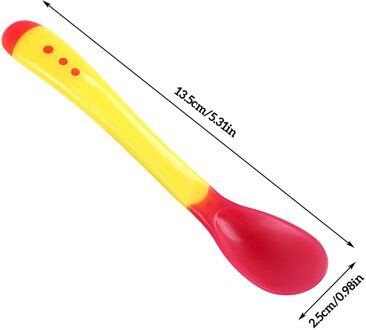 Baby Scoop Temperatuur Warmte Sensing Peuter Vork Siliconen Arc Babyvoeding Lepel Temperatuur Sensor Lepels geel