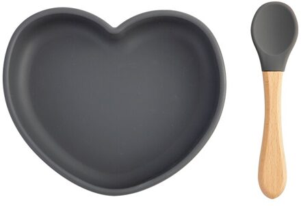 Baby Scution Diner Harten Plaat Voeden Lepel Vork Waterdicht Servies Bpa-vrij Baby Siliconen Diner Plaat Voedsel Voeden Gerechten donker