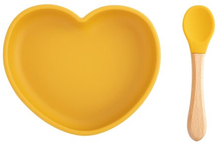 Baby Scution Diner Harten Plaat Voeden Lepel Vork Waterdicht Servies Bpa-vrij Baby Siliconen Diner Plaat Voedsel Voeden Gerechten mosterd