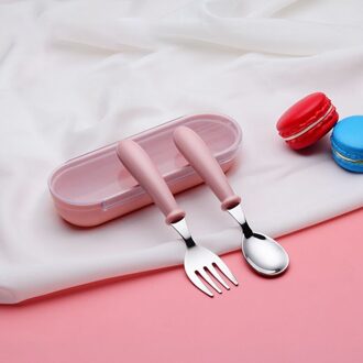 Baby Servies Set Kinderen Rvs Voeden Lepel Vork Effen Voeden Gebruiksvoorwerpen Kids Gadgets Metalen Bestek roze