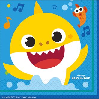 Baby shark 16x stuks Baby Shark servetten 33 x 33 cm - Feestservetten Geel