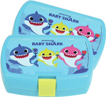 Baby shark broodtrommel - 3x stuks - 16 x 11 cm - kunststof - lunchtrommel - lunchbox - kinderen