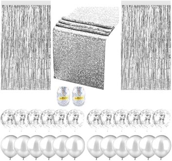Baby Shower Party Decoraties Kit Bruiloft Achtergrond Muur Verjaardag Fringe Gordijn Diy Latex Herbruikbare Home Confetti Ballonnen Zilver