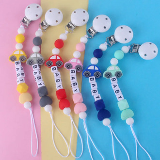 Baby Silicone Pacifier Clips Cartoon Car 27CM Pacifier Holder Nipple Clip Chain Food Grade Silicone Anti-lost Baby Teether Chain