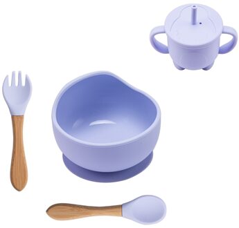 Baby Siliconen Kom Servies Sterke Sucker Kom Stro Cup Vork Lepel 4 Stuk Set Cartoon Vorm Kinderen Voeden Set F