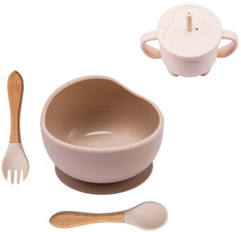 Baby Siliconen Kom Servies Sterke Sucker Kom Stro Cup Vork Lepel 4 Stuk Set Cartoon Vorm Kinderen Voeden Set