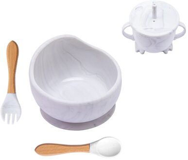 Baby Siliconen Kom Servies Sterke Sucker Kom Stro Cup Vork Lepel 4 Stuk Set Cartoon Vorm Kinderen Voeden Set