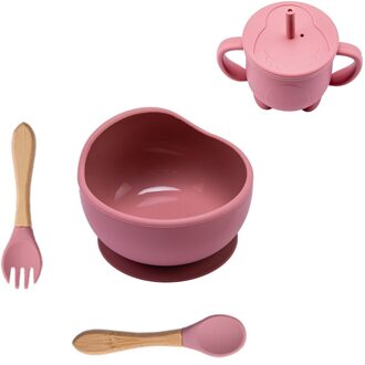 Baby Siliconen Kom Servies Sterke Sucker Kom Stro Cup Vork Lepel 4 Stuk Set Cartoon Vorm Kinderen Voeden Set