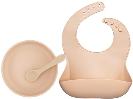 Baby Siliconen Voeden Servies Set Disc Met Zuignap Bib Speeksel Handdoek Lepel Kinderen Product Bpa Gratis Kom Baby Diner plaat 001 abrikoos