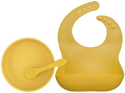Baby Siliconen Voeden Servies Set Disc Met Zuignap Bib Speeksel Handdoek Lepel Kinderen Product Bpa Gratis Kom Baby Diner plaat 005 mosterd