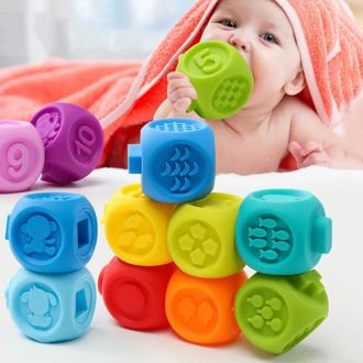 Baby Soft Toys Sensory Silicone Educational Building Blocks 3D Hanging Ball Babies Rubber Teether Squeeze Bath Toys For Toddlers