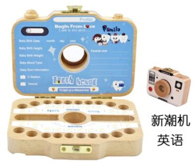 Baby Tand Doos Houten Camera Foetale Haar Kid Tanden Doos Opslag Zuigeling Navelstreng Houden Verzamelen Kind Souvenir 2